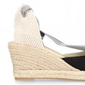 Cotton canvas wedge sandals espadrille shoes GOYESCA style with GOLDEN crossed ties.