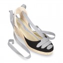 Cotton canvas wedge sandals espadrille shoes GOYESCA style with GOLDEN crossed ties.