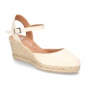 Cotton canvas women wedge espadrille sandal shoes.