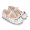 METAL canvas little Girl T-Strap Mary Jane shoes with BOW design.