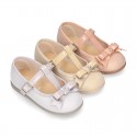 METAL canvas little Girl T-Strap Mary Jane shoes with BOW design.