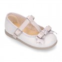 METAL canvas little Girl T-Strap Mary Jane shoes with BOW design.