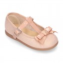 METAL canvas little Girl T-Strap Mary Jane shoes with BOW design.