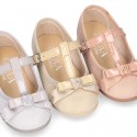 METAL canvas little Girl T-Strap Mary Jane shoes with BOW design.