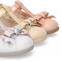 METAL canvas little Girl T-Strap Mary Jane shoes with BOW design.