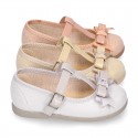 METAL canvas little Girl T-Strap Mary Jane shoes with BOW design.