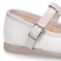 METAL canvas little Girl T-Strap Mary Jane shoes with BOW design.