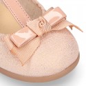 METAL canvas little Girl T-Strap Mary Jane shoes with BOW design.