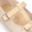 METAL canvas little Girl T-Strap Mary Jane shoes with BOW design.