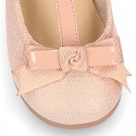 METAL canvas little Girl T-Strap Mary Jane shoes with BOW design.