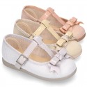 METAL canvas little Girl T-Strap Mary Jane shoes with BOW design.