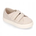 RECYCLED COTTON canvas kids tennis shoes laceless to dress.