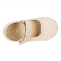 SHINY Cotton Canvas Little Girl Mary Jane shoes with hook and loop strap.