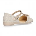 METAL LINEN Canvas Halter T-Strap Girl Mary Jane shoes with bow.