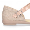 METAL LINEN Canvas Halter T-Strap Girl Mary Jane shoes with bow.