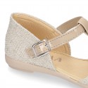 METAL LINEN Canvas Halter T-Strap Girl Mary Jane shoes with bow.