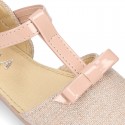 METAL LINEN Canvas Halter T-Strap Girl Mary Jane shoes with bow.