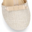 METAL LINEN Canvas Halter T-Strap Girl Mary Jane shoes with bow.