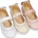 METAL canvas little Girl Mary Jane shoes with RIBBON and perforated design.