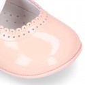 Little Baby Mary Jane shoes angel style with ties in patent leather.