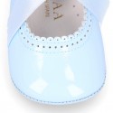 Little Baby Mary Jane shoes angel style with ties in patent leather.