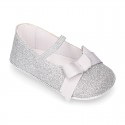 Baby girl little ballet flats with ribbon and elastic band in SHINY leather.