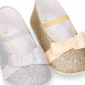 Baby girl little ballet flats with ribbon and elastic band in SHINY leather.