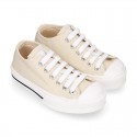 Cotton canvas OKAA Sneaker shoes with shoelaces and with toe cap in trendy colors.