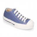 Cotton canvas OKAA Sneaker shoes with shoelaces and with toe cap in trendy colors.