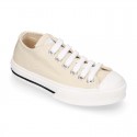 Cotton canvas OKAA Sneaker shoes with shoelaces and with toe cap in trendy colors.