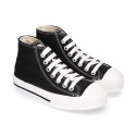 BLACK Cotton canvas High Sneaker shoes with shoelaces and with toe cap.