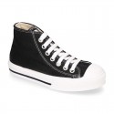 BLACK Cotton canvas High Sneaker shoes with shoelaces and with toe cap.