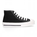 BLACK Cotton canvas High Sneaker shoes with shoelaces and with toe cap.