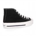 BLACK Cotton canvas High Sneaker shoes with shoelaces and with toe cap.