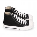 BLACK Cotton canvas High Sneaker shoes with shoelaces and with toe cap.