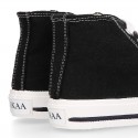 BLACK Cotton canvas High Sneaker shoes with shoelaces and with toe cap.