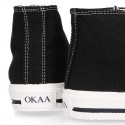 BLACK Cotton canvas High Sneaker shoes with shoelaces and with toe cap.