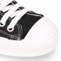 BLACK Cotton canvas High Sneaker shoes with shoelaces and with toe cap.