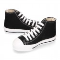 BLACK Cotton canvas High Sneaker shoes with shoelaces and with toe cap.