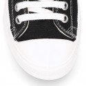 BLACK Cotton canvas High Sneaker shoes with shoelaces and with toe cap.