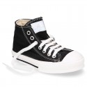 BLACK Cotton canvas High Sneaker shoes with shoelaces and with toe cap.