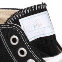 BLACK Cotton canvas High Sneaker shoes with shoelaces and with toe cap.