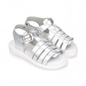 METAL leather sandals with buckle fastening and SUPER FLEXIBLE soles.