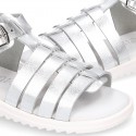 METAL leather sandals with buckle fastening and SUPER FLEXIBLE soles.