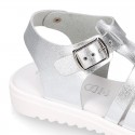 METAL leather sandals with buckle fastening and SUPER FLEXIBLE soles.