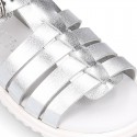 METAL leather sandals with buckle fastening and SUPER FLEXIBLE soles.