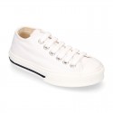 White Cotton canvas OKAA Sneaker shoes with shoelaces and toe cap.