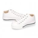 White Cotton canvas OKAA Sneaker shoes with shoelaces and toe cap.