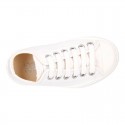 White Cotton canvas OKAA Sneaker shoes with shoelaces and toe cap.