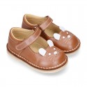 Little MOUSE soft leather Mary Janes with hook and loop strap.